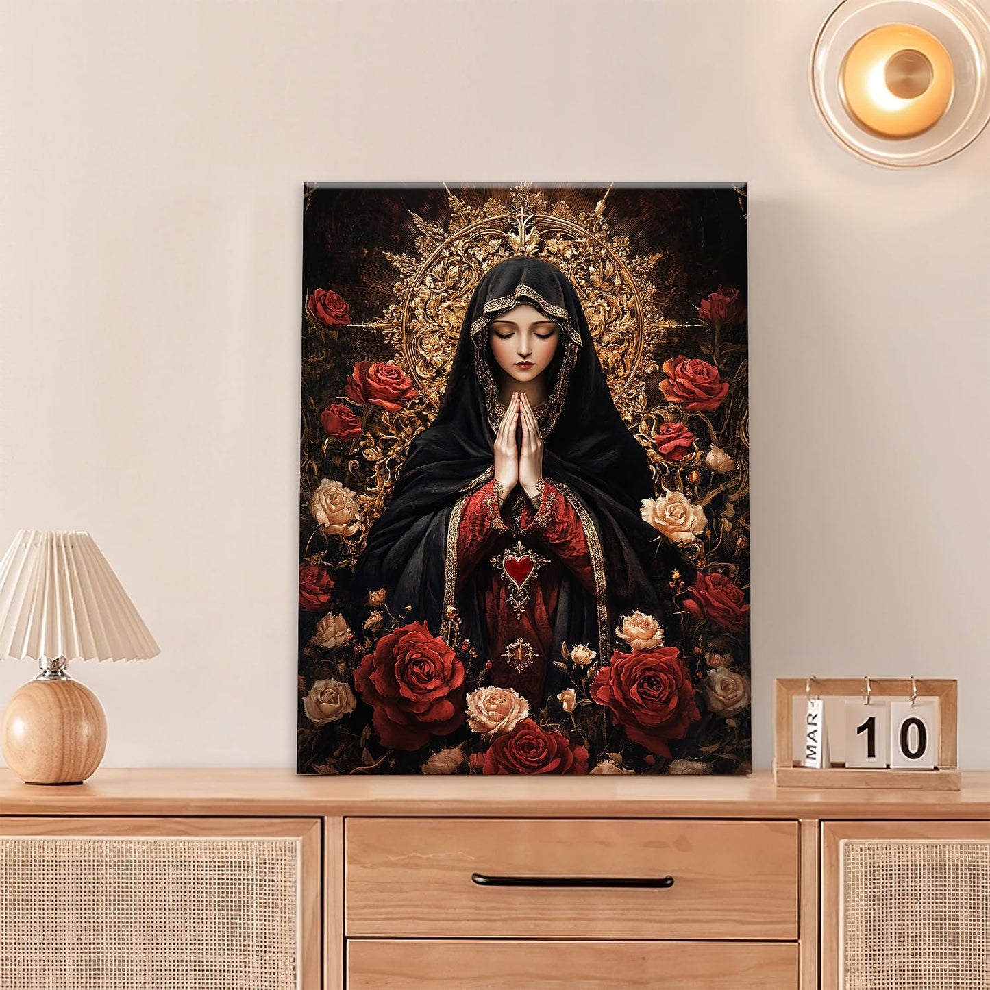 Virgin Mary Wall Art, Virgen De Guadalupe Pictures Wall Decor Our Lady Canvas Prints Framed Artwork Paintings Poster Home Office Decorations For Bedroom Living Room Kitchen Dinning Room 12l X 16w