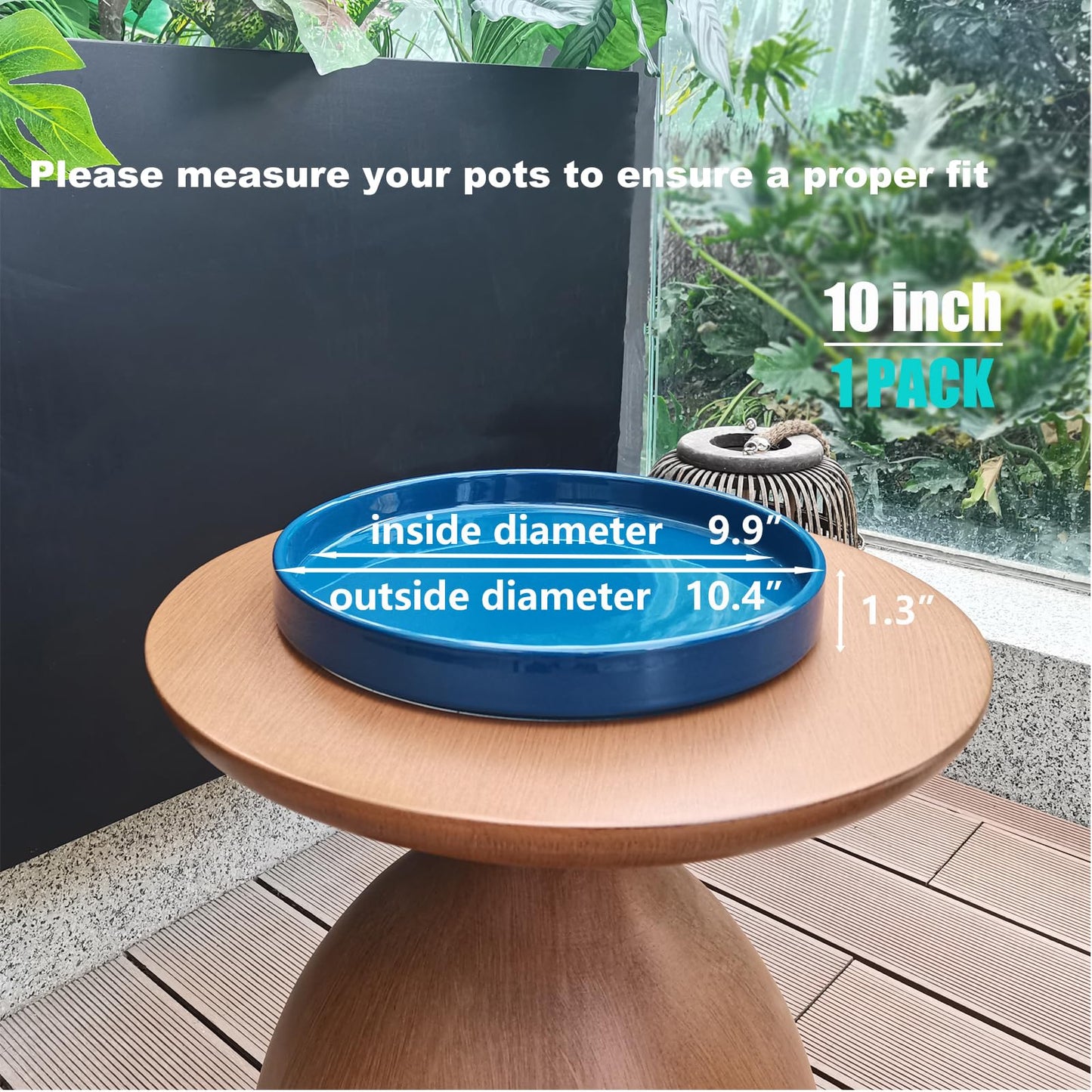 Fzfeiyy Ceramic Plant Saucer Pot Tray 10 Inch, Blue Planter Saucers 5 7 9 10 12 Inch for Indoors Outdoor, Flower Pot Saucers for Holding Water Drips and Soil