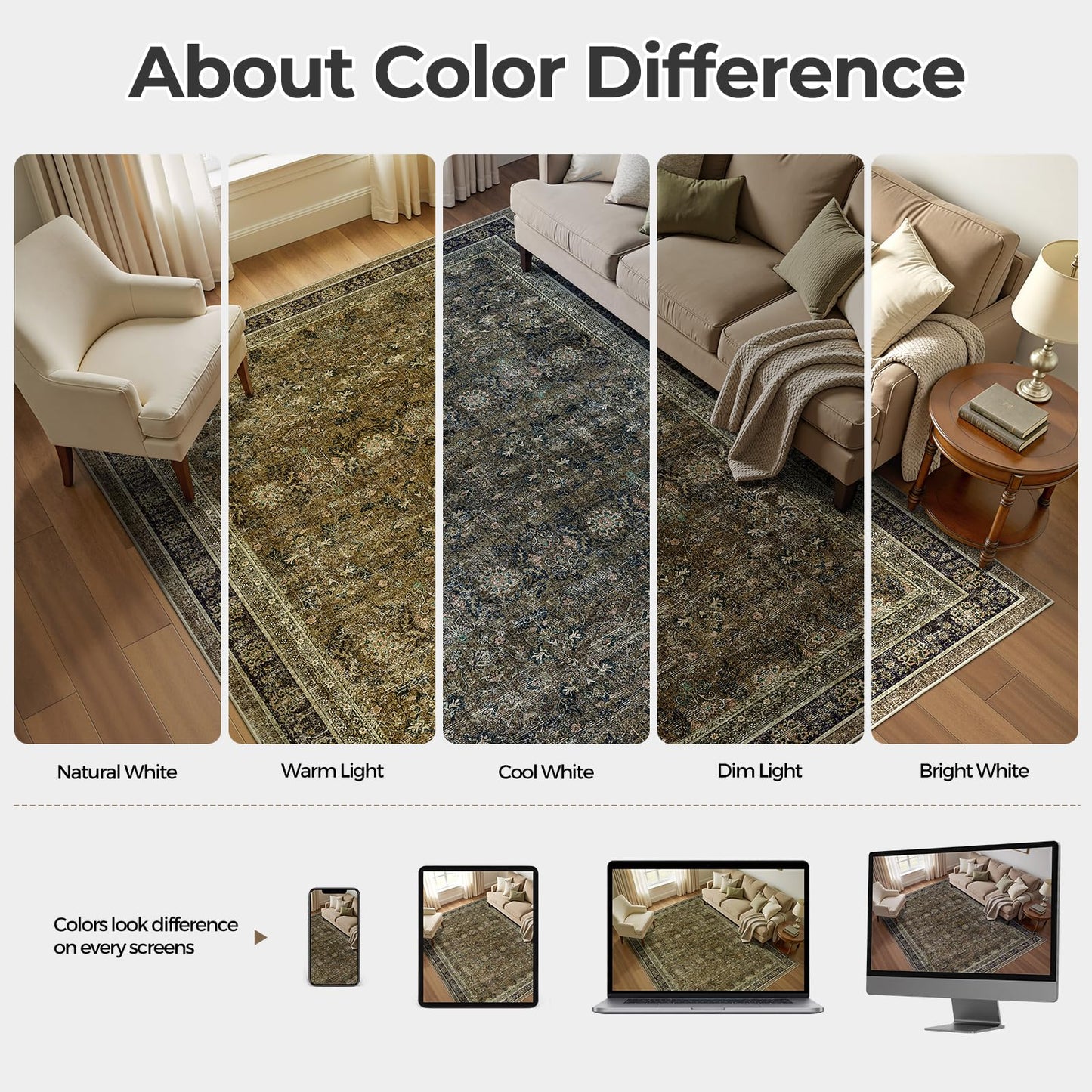 WITSHOCK 5x7 Area Rugs for Living Room: Vintage Modern Boho Moody Retro Antique Farmhouse Dark Carpet, Non-Slip Low Pile Stain Resistant Rug for Bedroom Dining Under Table, Brown Olive Green