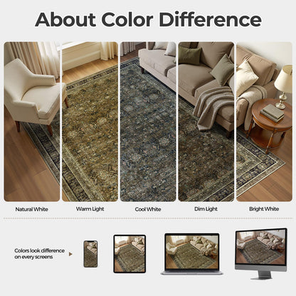 WITSHOCK 5x7 Area Rugs for Living Room: Vintage Modern Boho Moody Retro Antique Farmhouse Dark Carpet, Non-Slip Low Pile Stain Resistant Rug for Bedroom Dining Under Table, Brown Olive Green