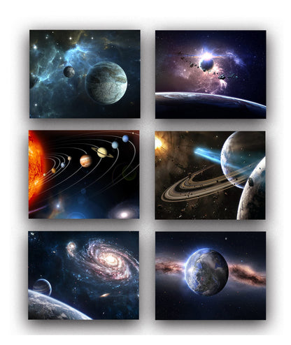 POUSREDE Universe Starry Sky Wall Art Outer Space Planet Wall Art Painting，for Bedroom, Lvingroom, Bathroom Decor ，Posters for Kids, Boys or Girls Room ， Set of 6 （ 8" x10" ） Unframed
