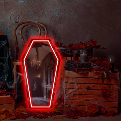 Coffin Mirror Neon Sign, Coffin Neon Signs for Wall Decor, Goth Neon Sign Gift for Goth Lovers, Coffin Make-up Mirror Whimsical Goth Home Decor 17″×9.44″