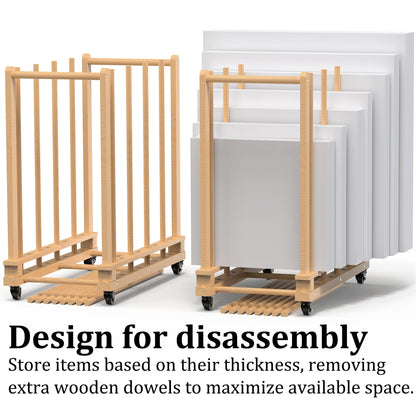 GARVIN Art Storage Rack with Wheels & Handle- Beech Wood Canvas Organizer & Artwork Storage Organizer for Drawing Board, Panel, Paper Pad for Art Studios, Artworks, Gallery, Classroom