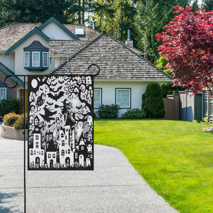 Halloween Witch Black House Flag 28x40 Inch Double Sided Outside Spooky Ghost Boo Bat Seasonal Yard Outdoor Flag Banner for Garden Lawn Patio Holiday Decorations