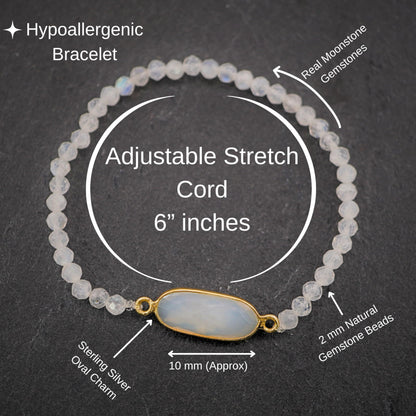 Moonstone Bracelet Birthday Gift for Girls, Toddler Bracelet with Certified 925 Sterling Silver 18K Gold Vermeil Moonstone Crystal Charm