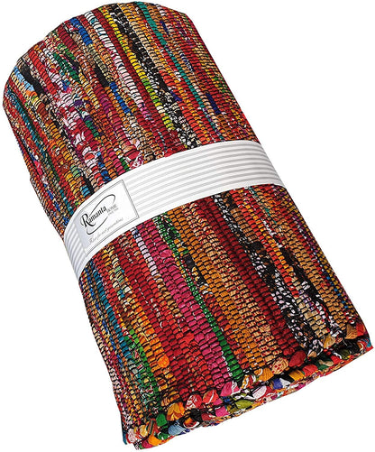 Ramanta Home Cotton Multi Color Chindi Hand Woven Rugs - 8x10 Feet Rectangle Hand Braided Bohemian Colorful Area Rug - Recycled Braided Chindi Rugs- Biodegradable Area Rugs Size 96x120 inch.