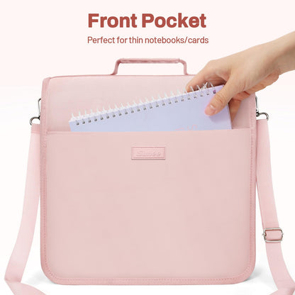 SUNEE Zipper Binder 3 Ring, 3 Inch O-Ring with Handle and Shoulder Strap, 600-Sheet Capacity, Multi-Pockets for Middle School Organizer Binder with Zipper, Pink Lotus