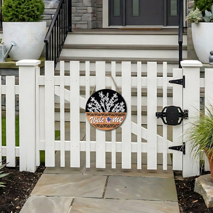 Interchangeable 3D Welcome Sign for Front Door, Rustic Round Wood Wreaths Wall Hanging Decor, House Warming Gifts New Home Decorations, for Spring Summer Fall Winter All Seasons Porch Christmas