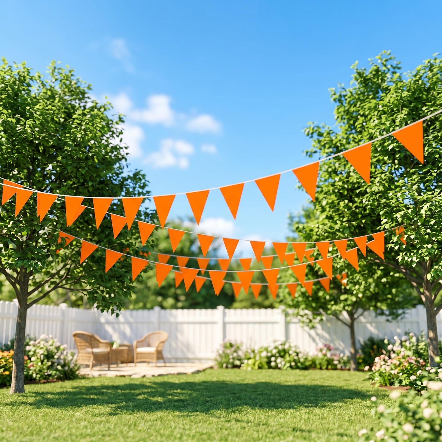 20M/64FT Macaroon Orange Triangle Pennant Banner Flag Metallic Fabric Bunting Garland for Christmas Graduation Anniversary Birthday Engagement Wedding Anniversary Casino Party Decorations Supplies