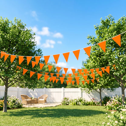 20M/64FT Macaroon Orange Triangle Pennant Banner Flag Metallic Fabric Bunting Garland for Christmas Graduation Anniversary Birthday Engagement Wedding Anniversary Casino Party Decorations Supplies