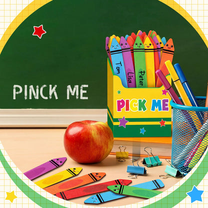 Eaasty 37 Pcs Back to School Crayon Flip Name Sticks with Pick Me Box Crayon Classroom Talking Flip Sticks for Classroom Management Tool Teacher Essentials Student Educational and Learning Activities