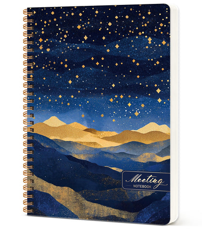 Meeting Notebook for Work Organization - Work notebook with action items, Meeting Minutes Planner Notebook, Perfect Office Supplies for Men & Women - Golden Night