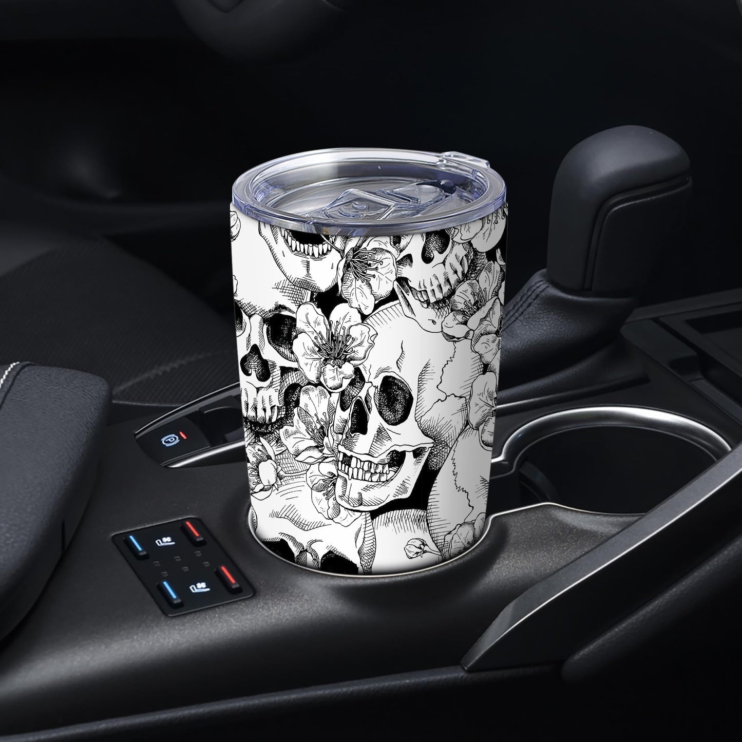 ATHAND Goth Skull Floral Tumblers,20 Oz Halloween Insulated Stainless Steel Iced Coffee Tumbler with Lid,Funny Travel Coffee Mug Cup Water Bottle,Novelty Gift for Trick or Treat Birthday Party,1 Pcs