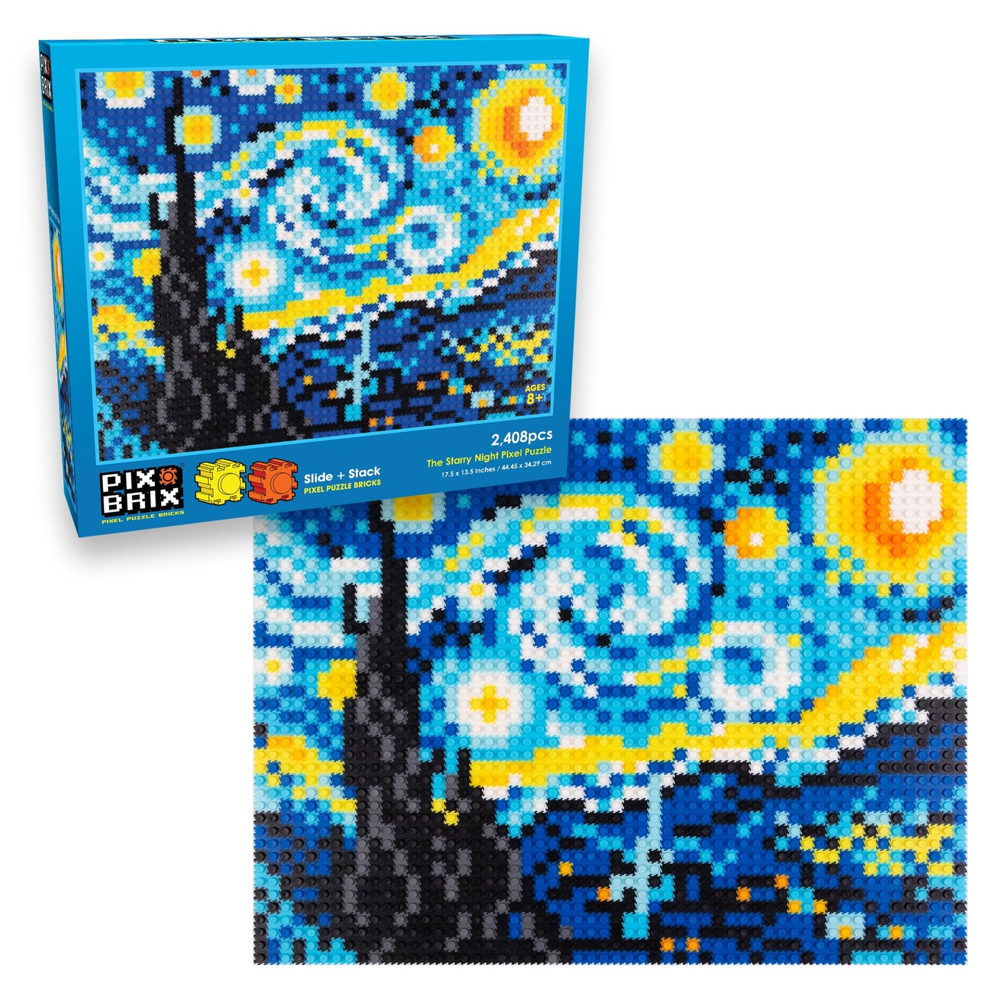 Pix Brix Pixel Art Puzzle Bricks - Starry Night Pixel Puzzle - Patented Colorful Building Bricks, Create 2D and 3D Builds Without Water, Iron or Glue - Stem Toys for Adults and Kids