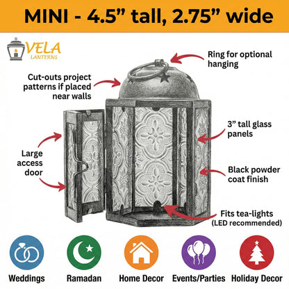 Vela Lanterns Decorative Indoor Mini Tea Light Candle Holders, Purple