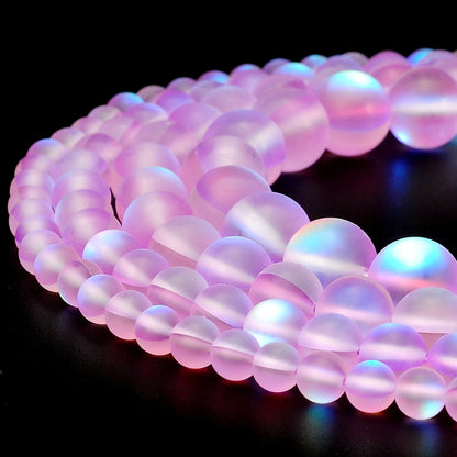 RUBYCA 6mm Round Moonstone Matte Crystal Glass Beads Aura for Jewelry Making Purple, 1 Strand