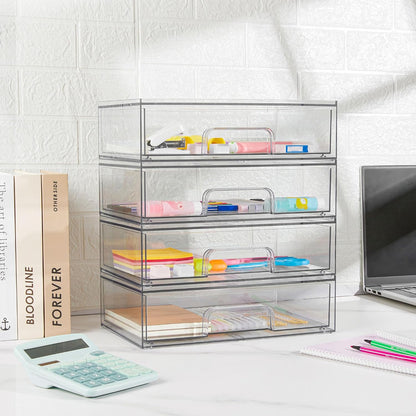 Vtopmart 12.1''W Clear Stackable Storage Drawers,8 Pack Acrylic Plastic Organizers Bins for Makeup Palettes, Cosmetics and Beauty Supplies,Ideal for Vanity, Bathroom,Cabinet,Desk Organization