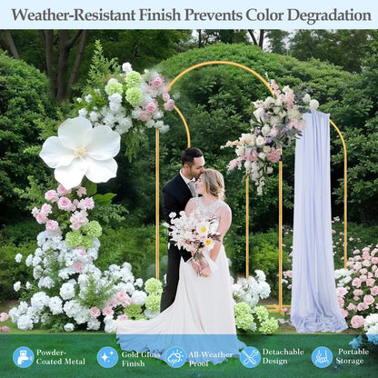 Antizz Arch Backdrop Stand,7.2FT, 6.6FT, 6FT Set of 3 Metal Gold Balloon Arch Stand Kit Wedding Arch Stand for Baby Shower Birthday Party Event Decoration Garden Floral Balloon Arch with Base