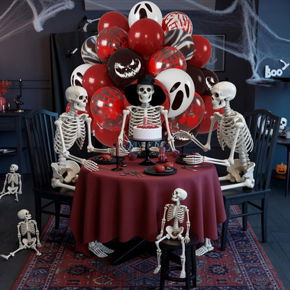 Halloween Bloody Balloons 12 Inch 51 Pcs Red and Black Scary Balloons with Ghost Expression Print Balloon Crimson Vivid Red Blood Hand Marble Balloon for Spooky Haunted House Scream Creepy Decor