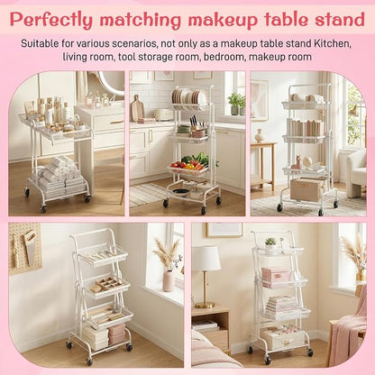 Werhoo 90° to 180° Adjustable Makeup Organizer Cart (Detachable Tabletop) with Drawers-4 Tier, Metal Beauty Cart with Enlarged Wheel Move to Bedroom, Bathroom and Living Room for Flexible Makeup