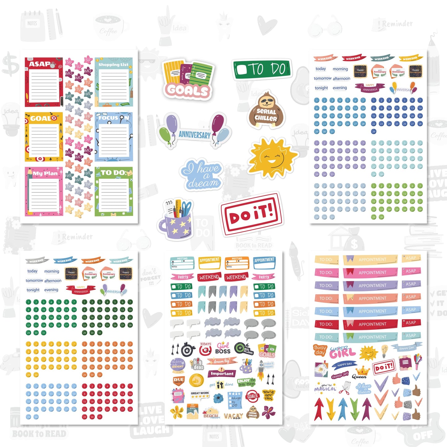 Planner Stickers - Productivity Stickers Set for Adults, Children, Teachers and Students| Perfect for Work and Personal Calendar