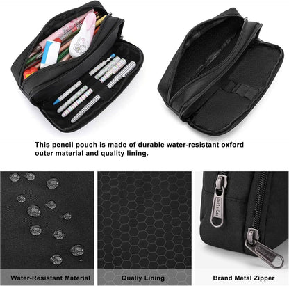 Della Gao Pencil Case Large Capacity Pencil Pouch Aesthetic Pencil Box for Office Stationery Organizer, Simple Sturdy Multifunctional Pencil Bag for Men - Black
