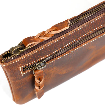 LEATHER TOWN Leather Pencil Case Pouch 8" x 4" - Leather Pen Case with Zipper (Brown)