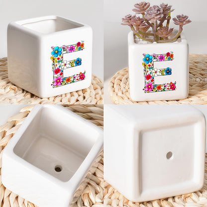BJDAMAI Succulent Planter Flower Plant Pot Small, Christmas Valentines Day Mothers Day Easter Halloween Family Weekend Return Gifts (Letter E)