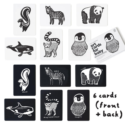 Wee Gallery Art Cards for Baby, Durable High Contrast Black and White Animal Flashcards for Newborns, Brain Development,Tummy Time Essentials for Infant and Toddler - Black and White Animals