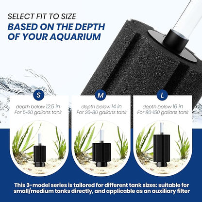 ALEGI Aquarium Large Sponge Filter 100 Gallon - 125 Gallon Sponge Filter with Air Stone for Large Fish Tank (3 pcs)