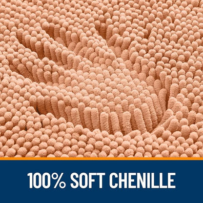 OLANLY Toilet Rugs U-Shaped 24x24, Extra Soft Absorbent Chenille Contour Bathroom Rugs for Toilet, Dry Quickly, Machine Washable, Non-Slip Bath Mat, Peach