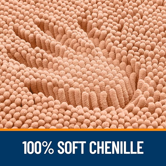 OLANLY Bathroom Rugs 36x24, Extra Soft Absorbent Chenille Bath Rugs, Rubber Backing Quick Dry, Machine Washable Bath Mats for Bathroom Floor, Tub and Shower, Home Decor Accessories, Peach