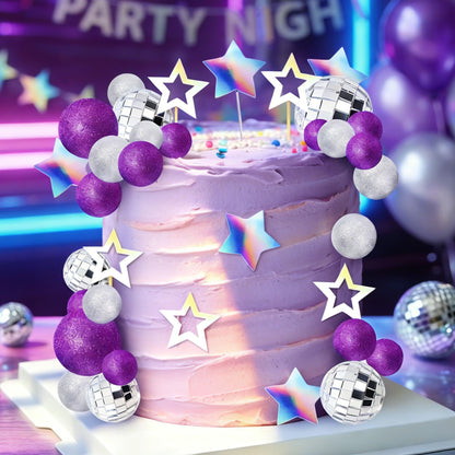 Purple Disco Ball Cake Topper Purple Cool Girl Birthday Party Decorations Dancing Queen Cake Topper 80s Cake Topper Singer Disco Bachelorette Party Supplies