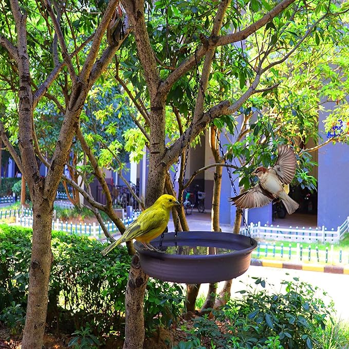 12 Inch Hanging Bird Bath and Feeder With Hook and Chain for Outdoor Garden Yard Patio