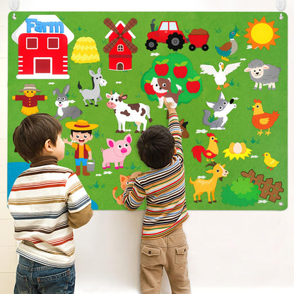WATINC Farm Animals Felt Board Set for Toddlers - 38Pcs 3.5Ft Preschool Flannel Barnyard Storytelling, Learning Toy for Classroom Homeschool