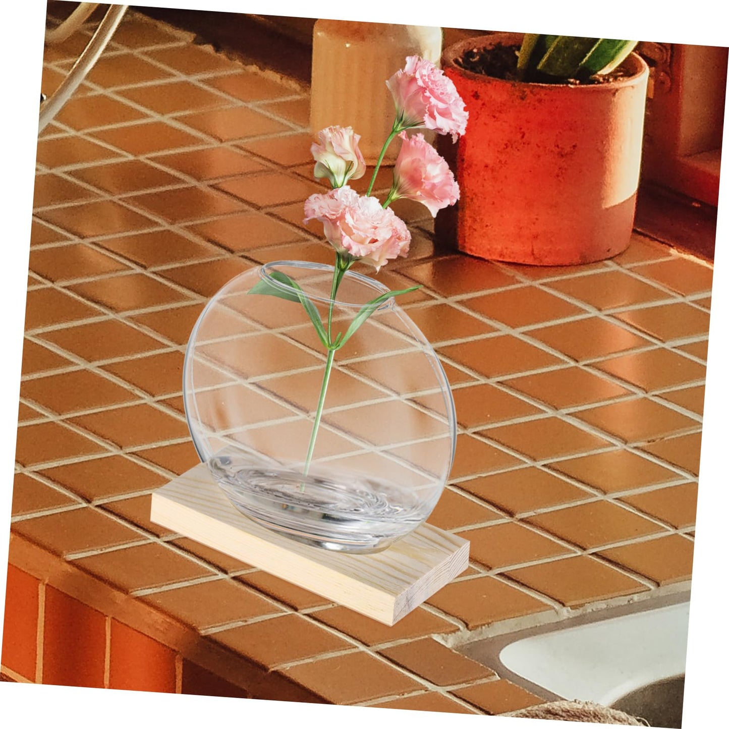 IWOWHERO 2sets Desktop Glass Planter Clear with Base for Hydroponic Plants Decorative Terrarium for Home Office for Small Greenery Floral Displays