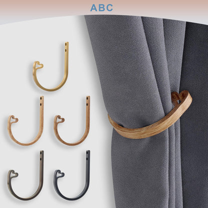 2Pcs Curtain Holdback,Premium Solid Aluminum Wall Mounted Curtain Tiebacks,Rust-Proof,Light Wood Grain