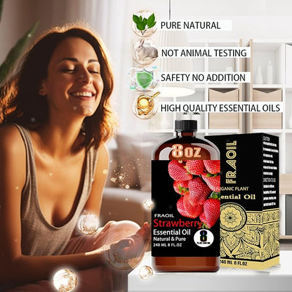 Strawberry Essential Oil, Strawberry Oil 8 Fl Oz 240ML for Diffuser Humidifier Yoga Cleaning DIY Candle Soap Making Perfume Gift for Women Essential Oils FRAOIL (Strawberry 8 Fl Oz (Pack of 1))