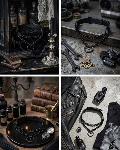 rgwtgkyh Black Gothic Star O-Ring Choker Necklace for Women Stainless Steel Leather Chain Punk Grunge Emo Alternative Statement Jewelry Gift
