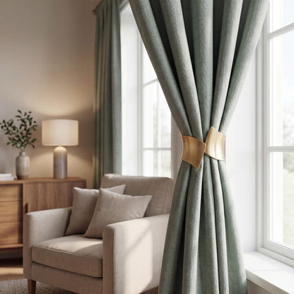 2 Pack Decorative Gold Metal Curtain Tie Backs Window Drapery Wire Drawing Spring Clip Holdbacks for Home Office
