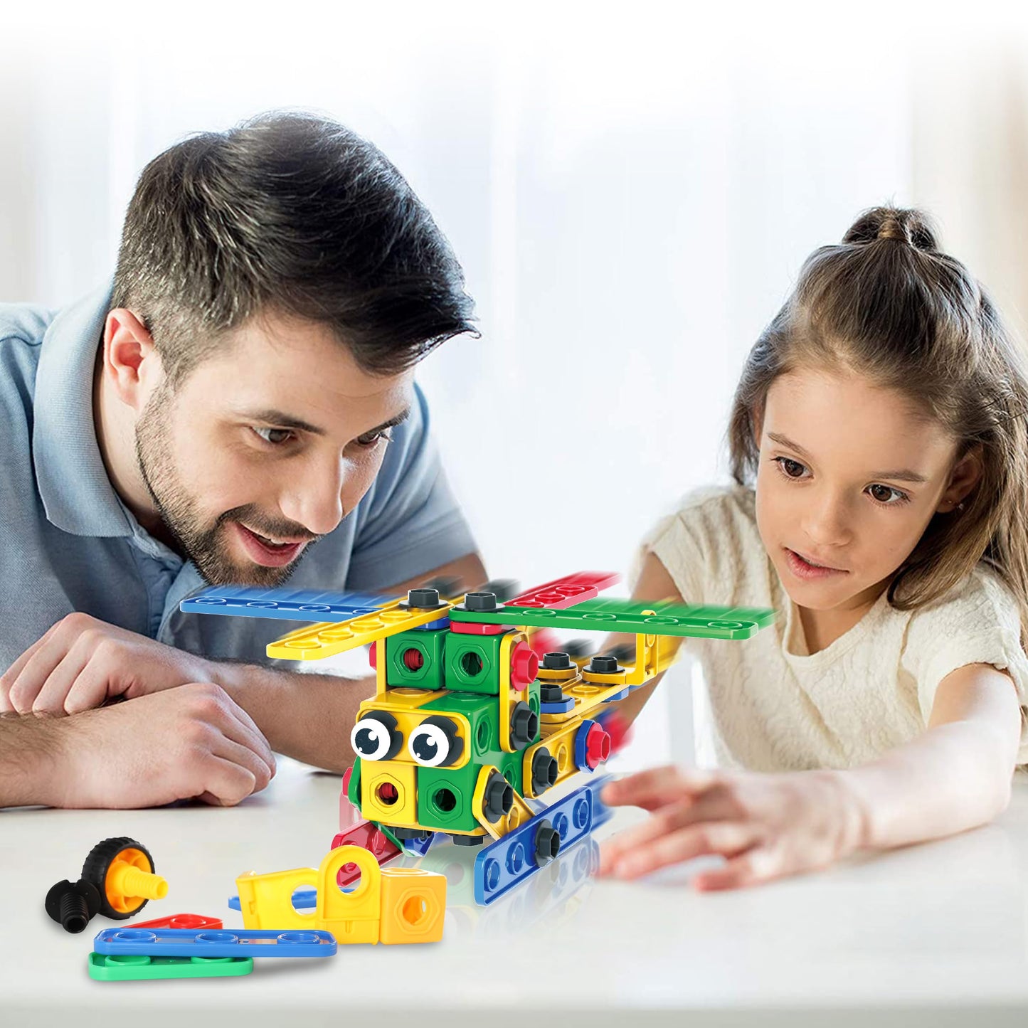 PicassoTiles 201pc STEM Learning Block Construction Kit with Power Drill and Clickable Ratchet Educational Engineering Toy Set Kids Age 3 Plus Preschool Activity Creative Play with Idea Book PTN201