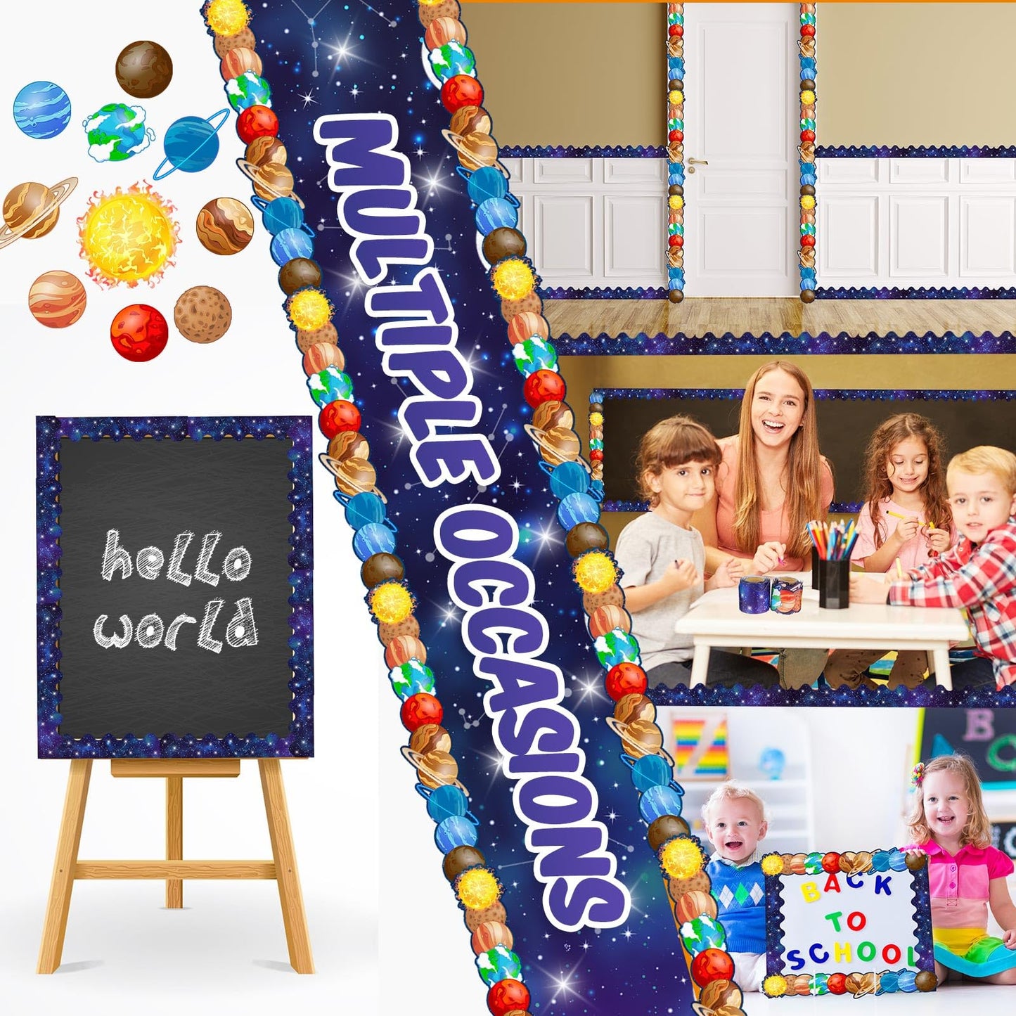Trandraft 2 Rolls 65.6ft Space Bulletin Board Decorations Solar System Bulletin Board Borders Strips Space Classroom Decor Galaxy Back to School Trim Borders for Home Office