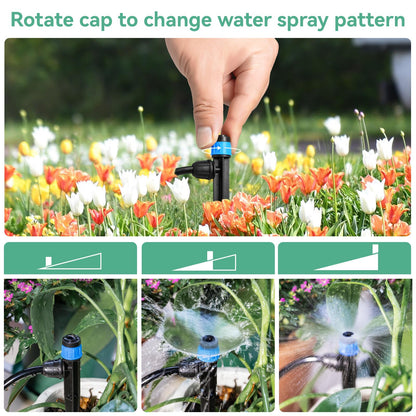 Drip Irrigation Emitters for 1/4" Tubing: Adjustable 360 Degree Water Flow Drippers with Lock Barbed - Drip Spray Emitters Parts for Garden Watering System (25pcs)
