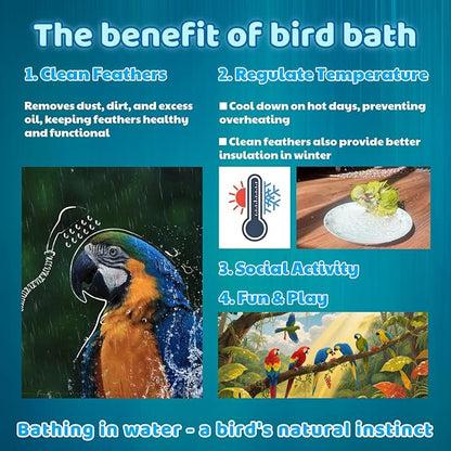 Bird Shower Parakeet Bath for Cage with Adjustable Water Flow Control Valve, Parrot Shower Bath for Budgies with Plug, Automatic Circulating Water Fountain for Pet Bird, Cockatiel, Conure(green pipe)