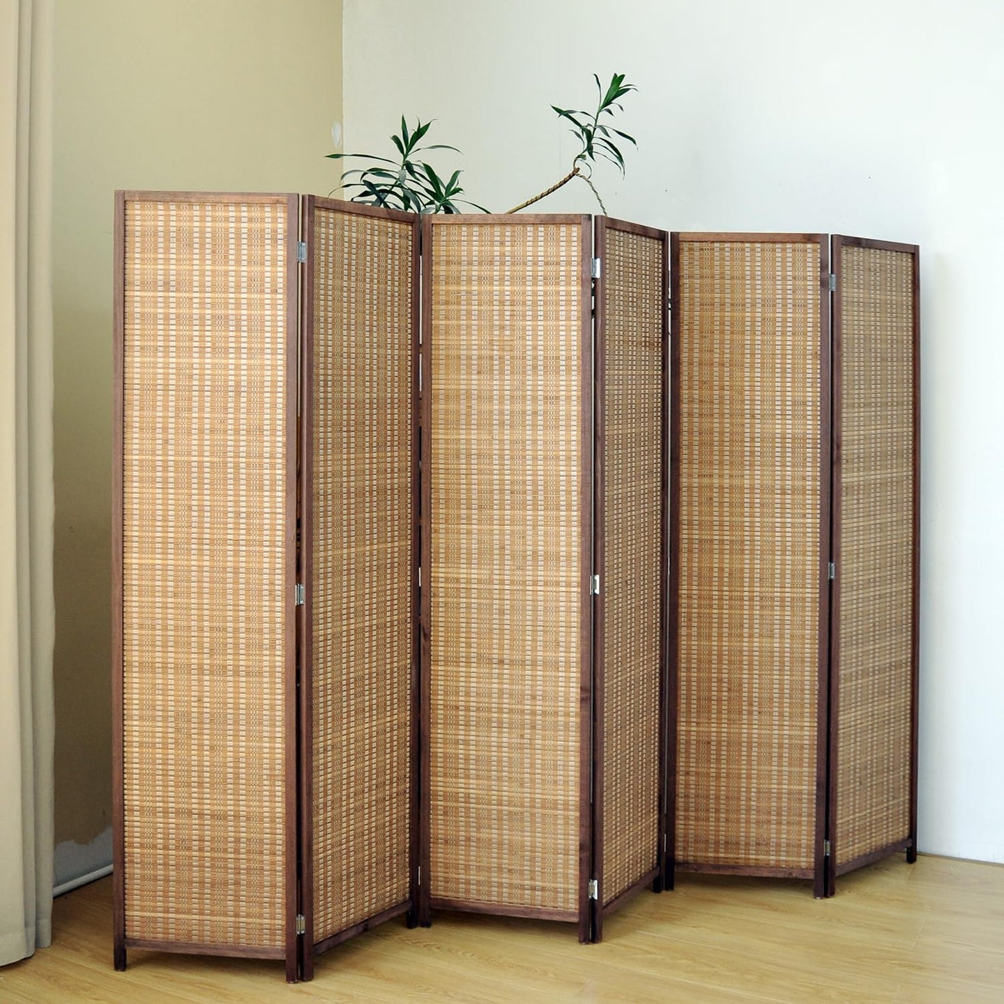 Pawlabay 6 Panel Bamboo Room Divider Screen,5.6 FT Tall Bamboo Divider Folding Panel Screen,Freestanding Panel Divider for Room Seperation,Brown
