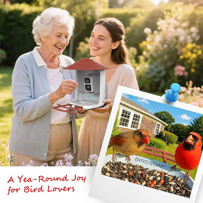 birdsnap® TUC Bird Feeder with Camera 2K HD Live with 32GB Card Auto Detect & Notify AI Identify Camera Birds Feeders Solar Powered Wireless Outdoors Backyard Gift for Mom Dad Birds Lover, 2.4G WiFi