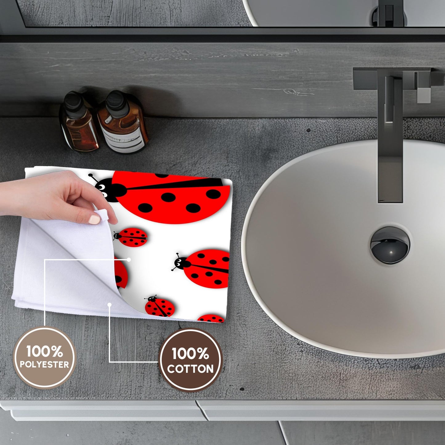 3D Rose TWL_240405_1 Many Different Sized Ladybugs on White Background Towel, 15" x 22"
