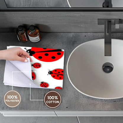 3D Rose TWL_240405_1 Many Different Sized Ladybugs on White Background Towel, 15" x 22"