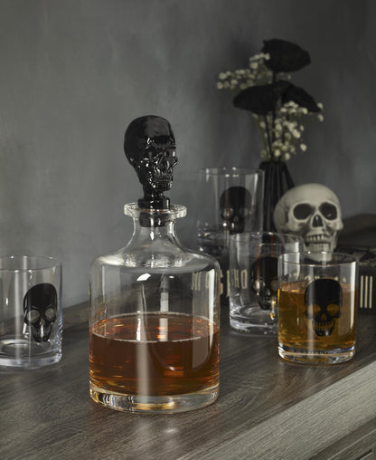 Oneida Barware, 5-Piece Skeleton Whiskey Set, 4 Drinking Glasses & 1 Decanter, Dishwasher Safe, Halloween Decor Indoor, Halloween Table Decorations for Party, Skeleton Themed (4 Glasses, 1 Decanter)