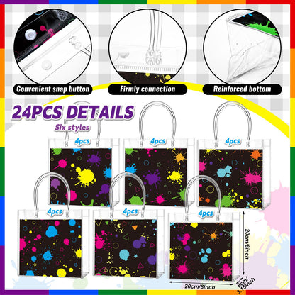 Teenyyou 24 Pcs Glow in the Dark Party Favors Bags Light up Neon Clear PVC Goodie Candy Treat Tote Gift Bags with Handles Glow Theme Birthday Baby Shower Party Supplies